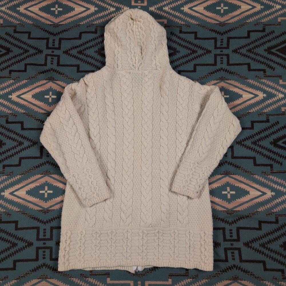 Blarney Aran Ireland Merino Wool Hooded Cardigan Fisherman Cableknit Large - Picture 6 of 7